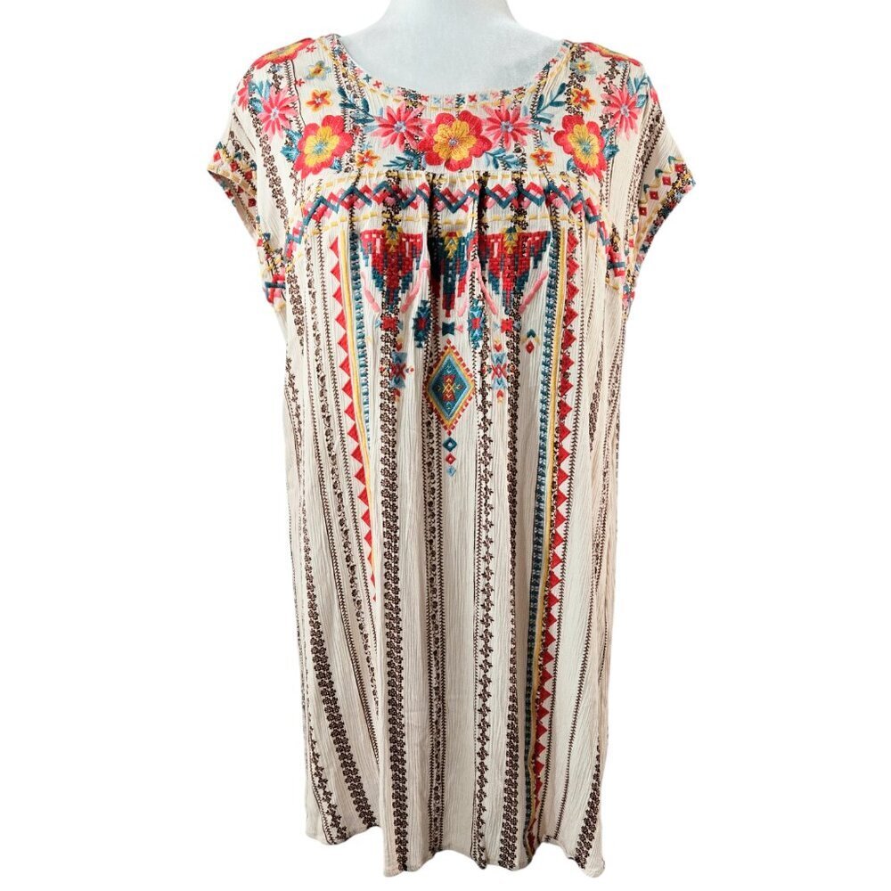 Savanna Jane Cream Mini Dress with Colorful Floral Embroidery